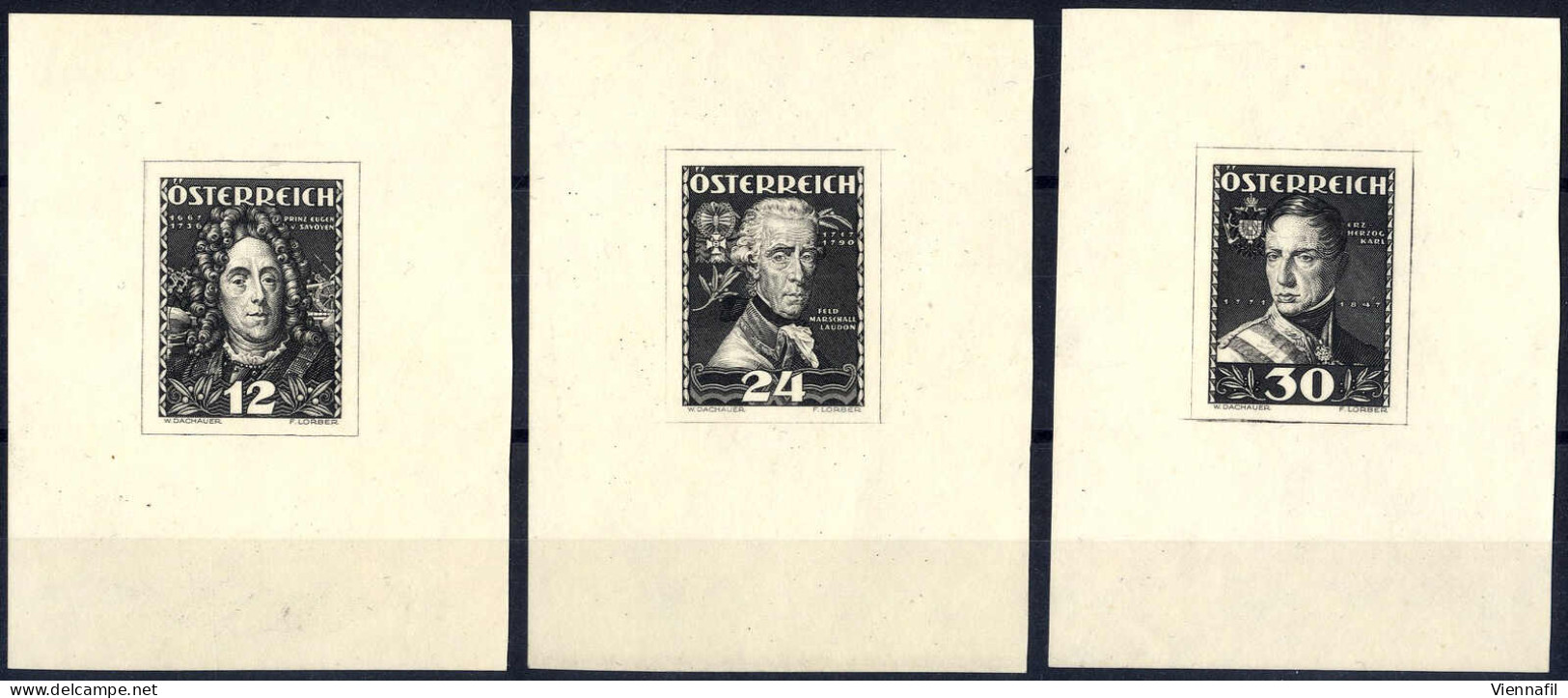 (*) 1935, Österreichische Heerführer, Komplette Serie 6 Werte In Ungezähnten Einzelabzügen In Schwarz Auf Kartonpapier O - Andere & Zonder Classificatie