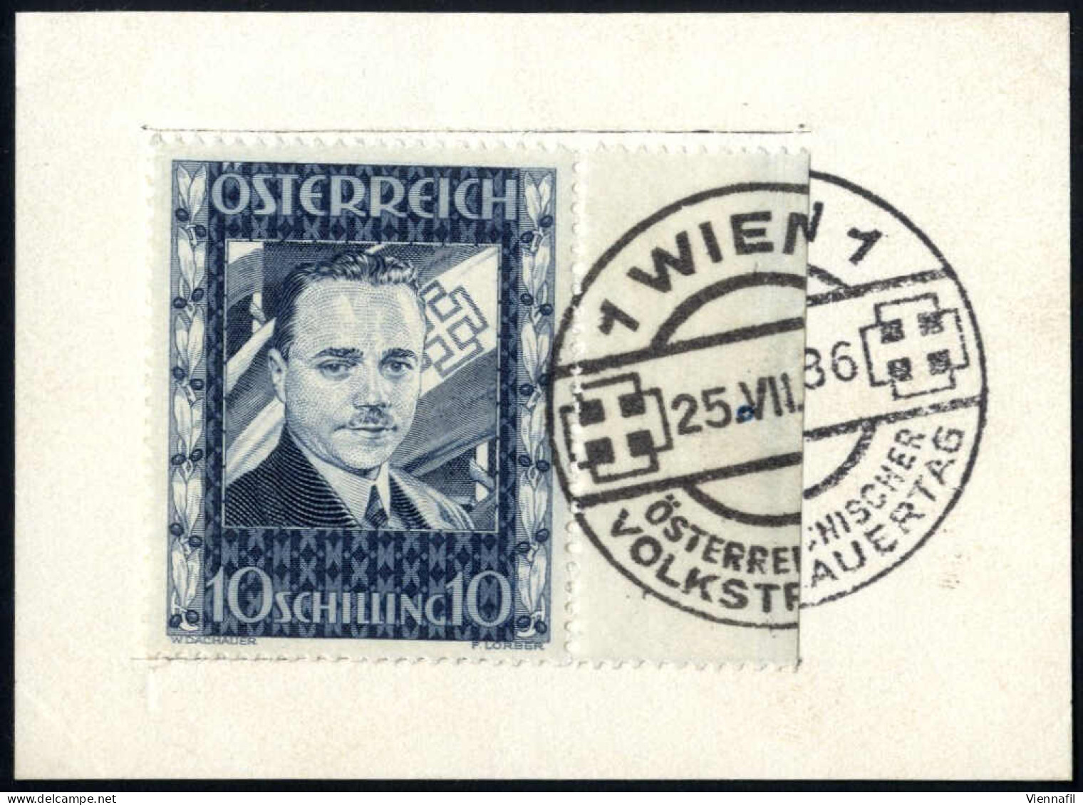 O 1936, 10 S. "Dollfuß" Dunkelblau, Rechtes Randstück, Sehr Sauber Entwertet Mit Einem Teil Des Sonderstempels "1 WIEN 1 - Other & Unclassified