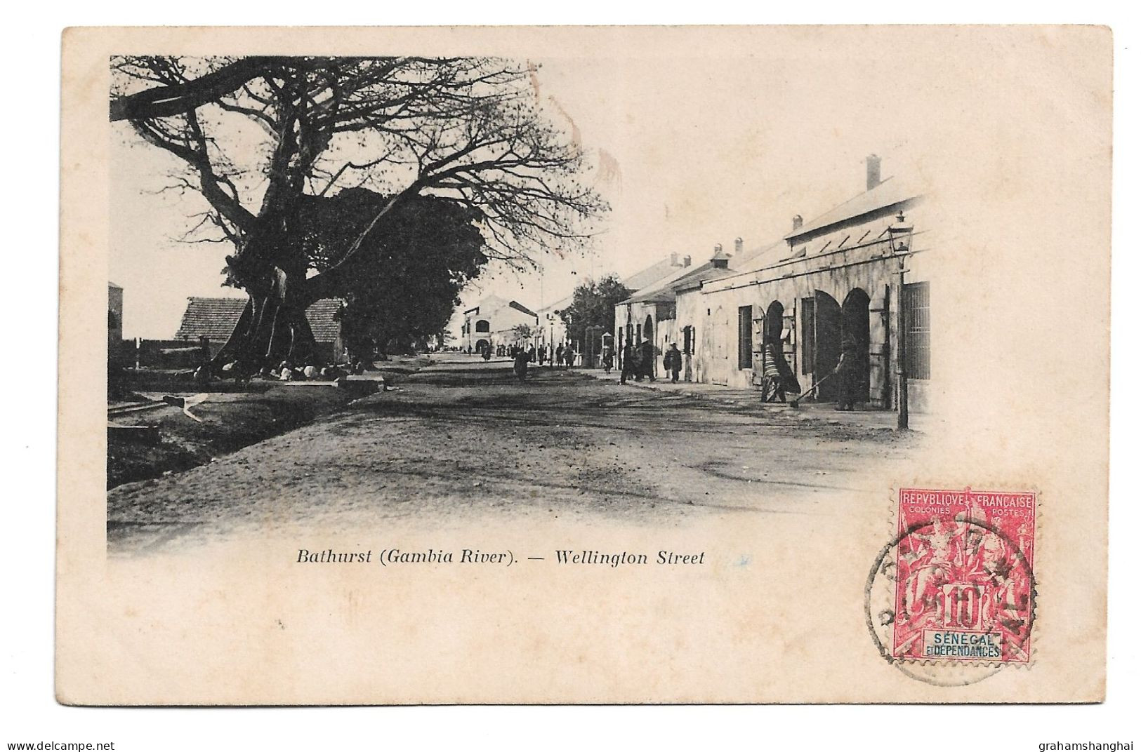 Postcard Gambia Bathurst (Gambia River) Wellington Street Undivided Posted 1913 French Senegal Colonial Stamp - Gambie