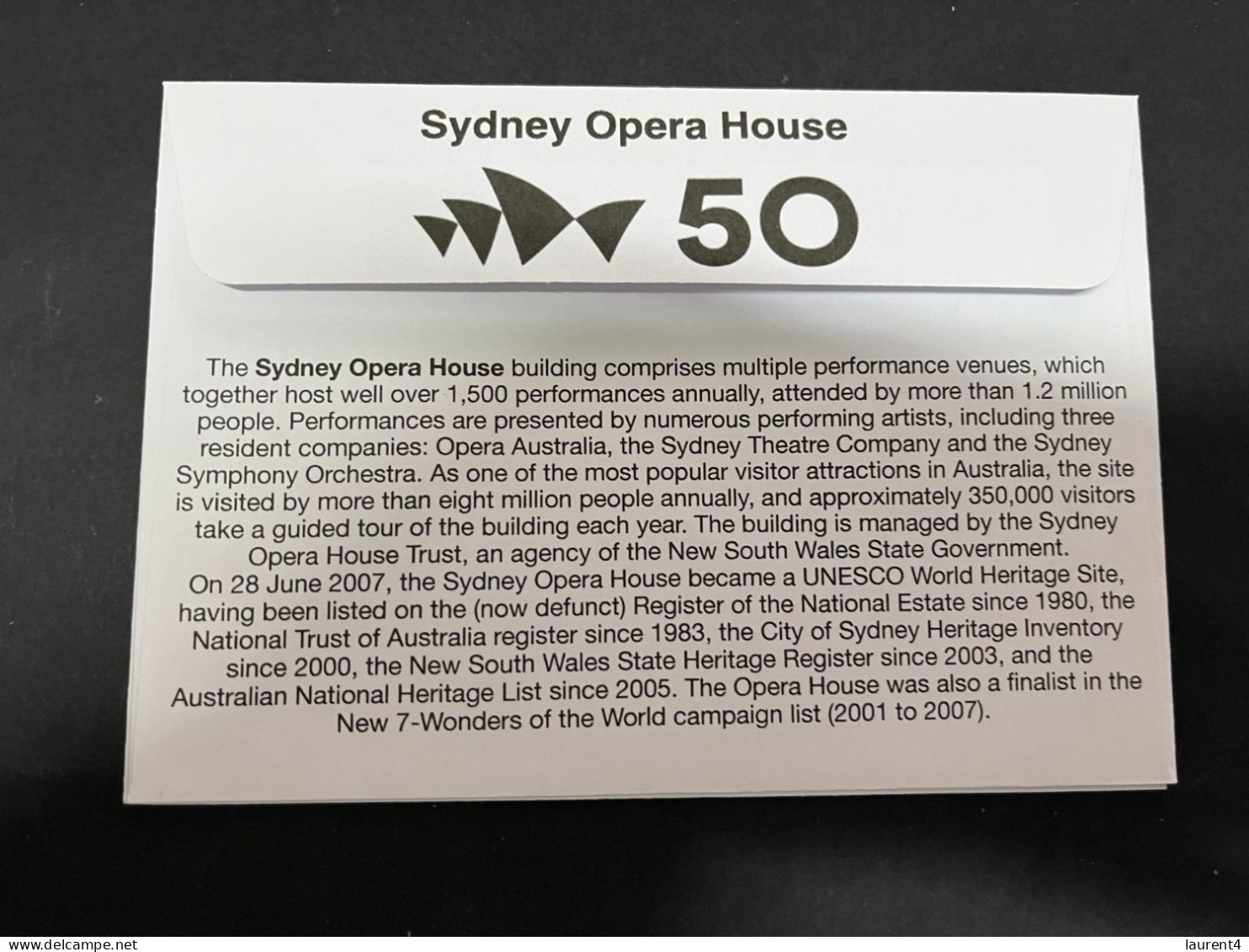 6-5-2024 (4 Z 17) Sydney Opera House Celebrate The 50th Anniversary Of It's Opening (20 October 2023) Opera Stamp - Cartas & Documentos