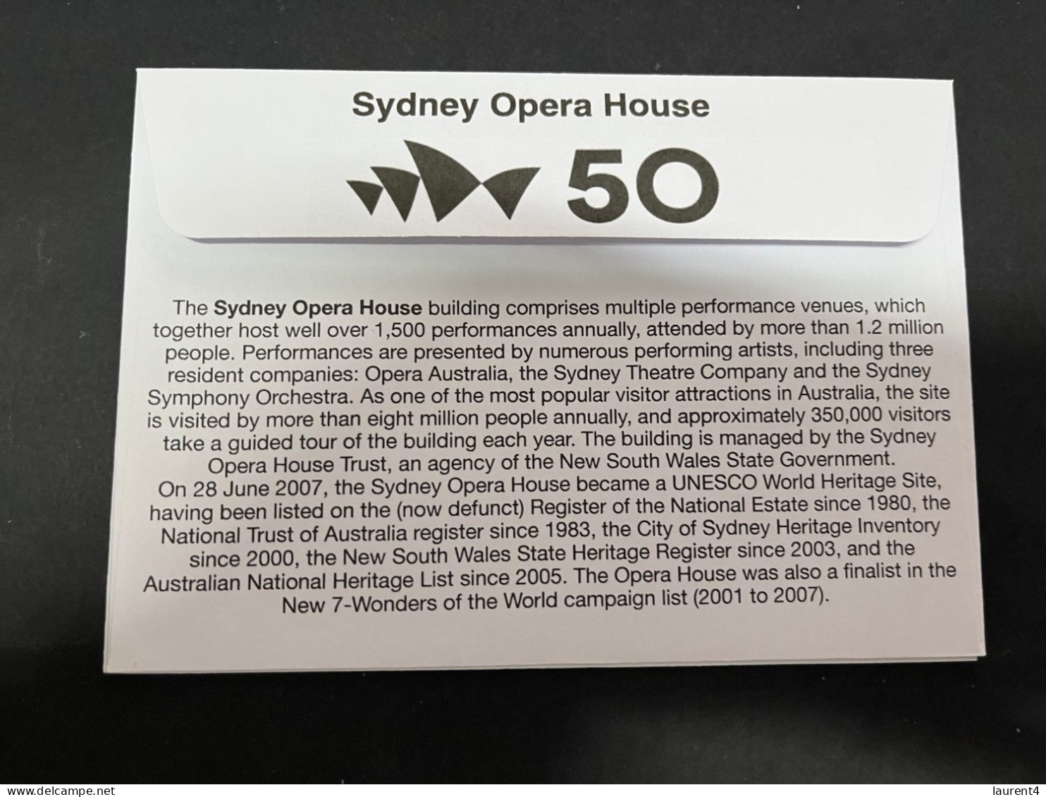 6-5-2024 (4 Z 17) Sydney Opera House Celebrate The 50th Anniversary Of It's Opening (20 October 2023) Old Opera Stamp - Brieven En Documenten