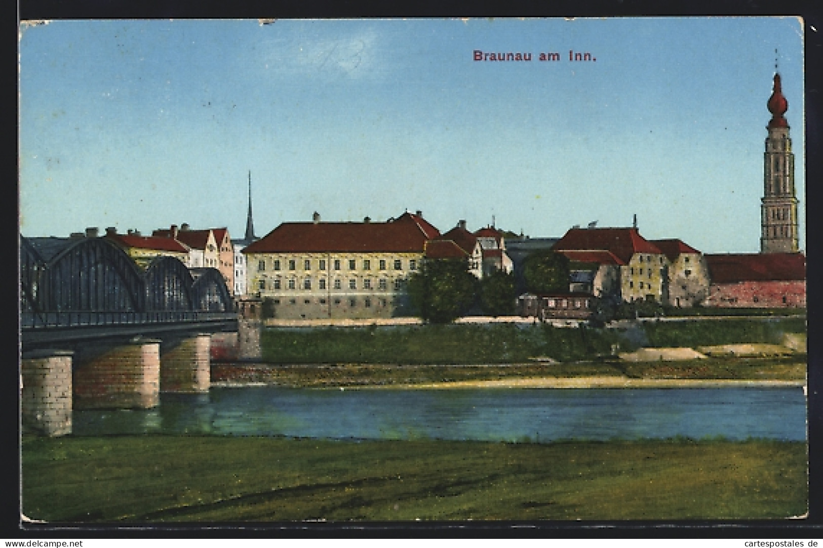 AK Braunau Am Inn, Uferpartie Mit Brücke  - Sonstige & Ohne Zuordnung