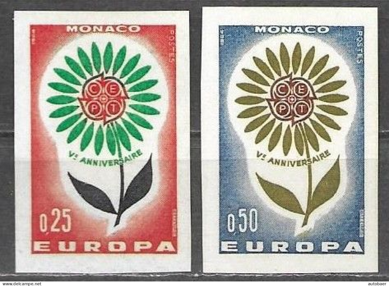 Monaco 1964 Europa Cept Yvert 652-53a Michel No. 782-83U Mint Postfr. Neuf MNH ** Non-dentelé Unperforated - Neufs