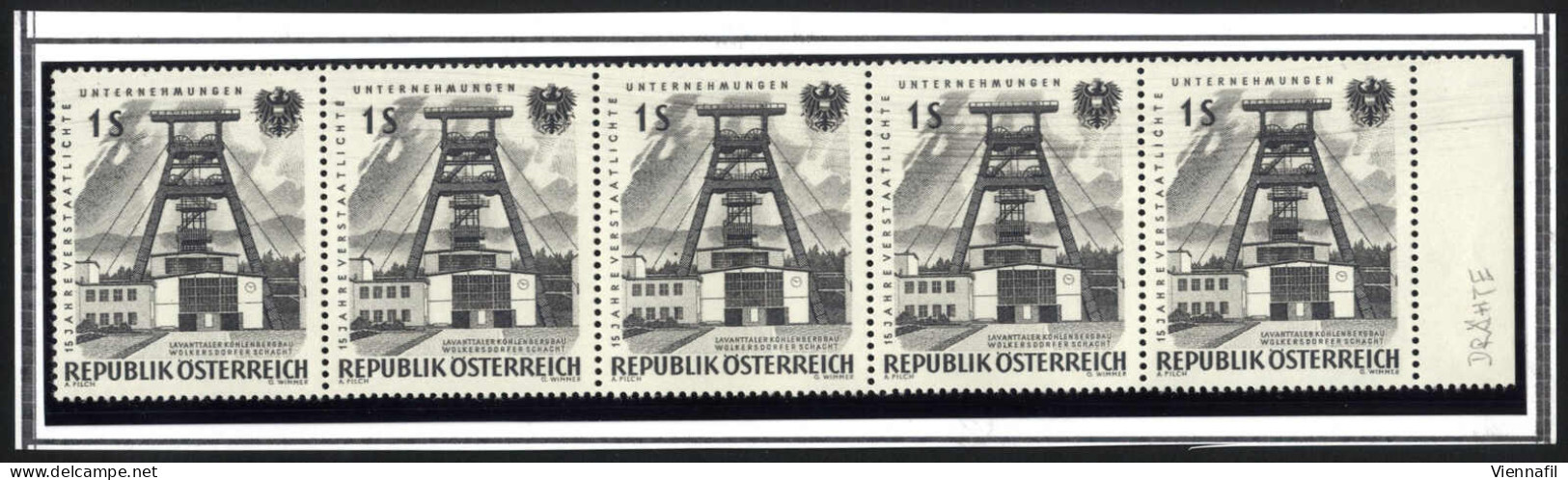 ** 1961, 1 Schilling, "15 Jahre Verstaatlichte Unternehmen" Im 5er Streifen Mit Abart Farbstriche "Telegrafendrähte", Be - Other & Unclassified