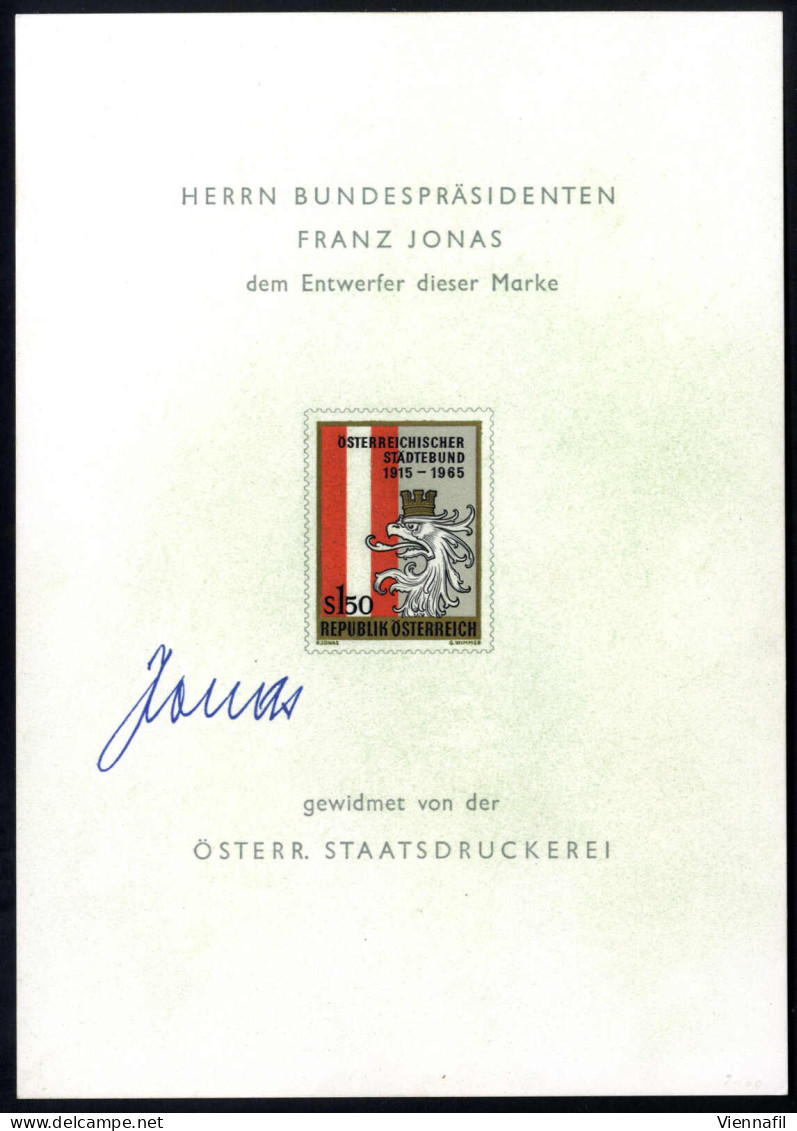 ** 1965, Jonas Gedenkblatt Mit Dreizeiliger Überschrift Und Originalunterschrift, ANK N6 / Ca. 150,- - Other & Unclassified
