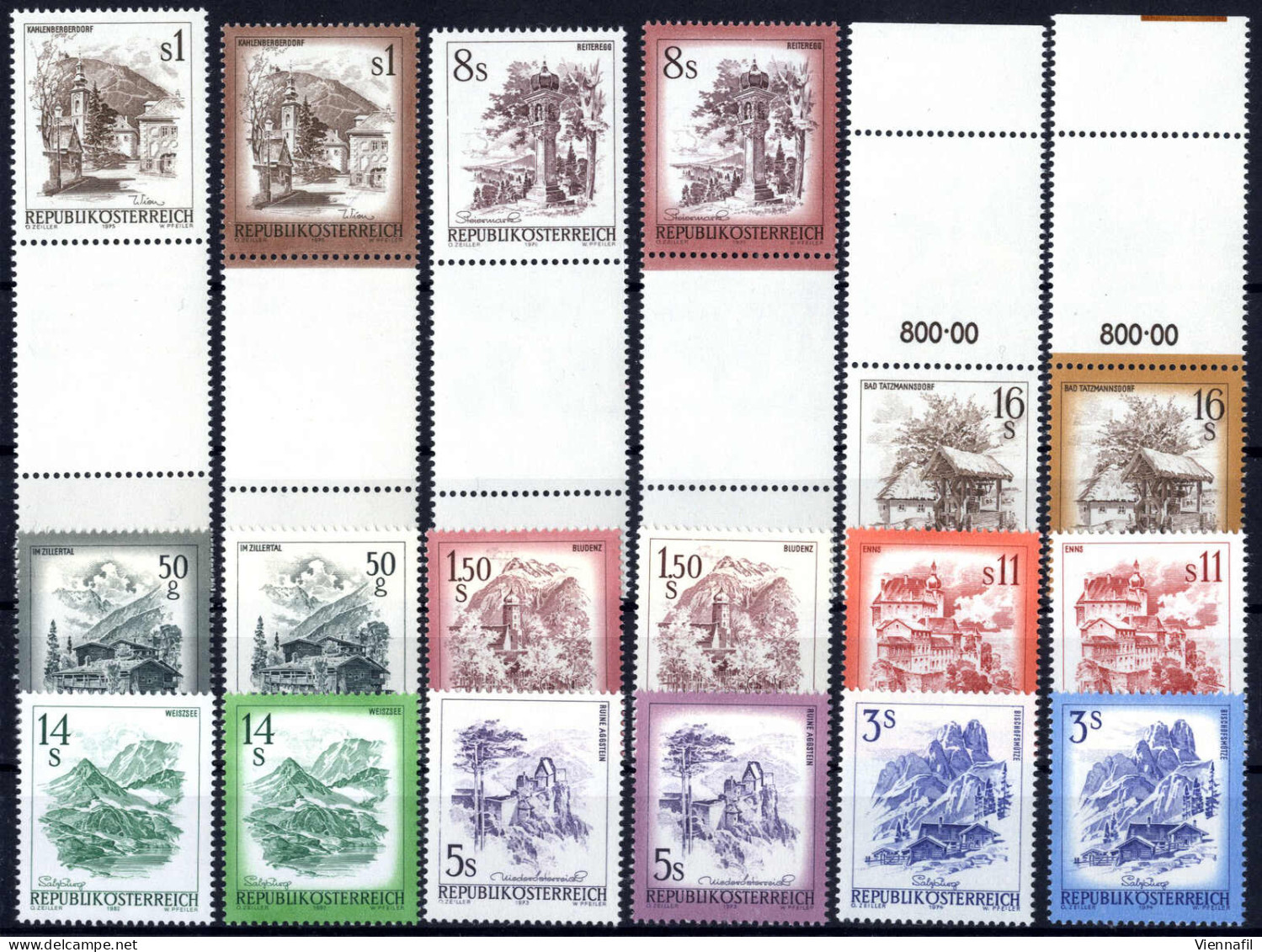 ** 1973/78, Schönes Österreich, 13 Top-Abarten Österreichs, Vier Atteste Soecknick, ANK 1582, 1583, 1584, 1586-1588,1591 - Altri & Non Classificati