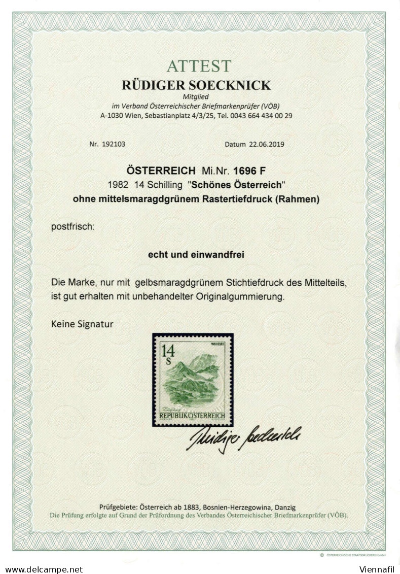 ** 1973/78, Schönes Österreich, 13 Top-Abarten Österreichs, Vier Atteste Soecknick, ANK 1582, 1583, 1584, 1586-1588,1591 - Other & Unclassified