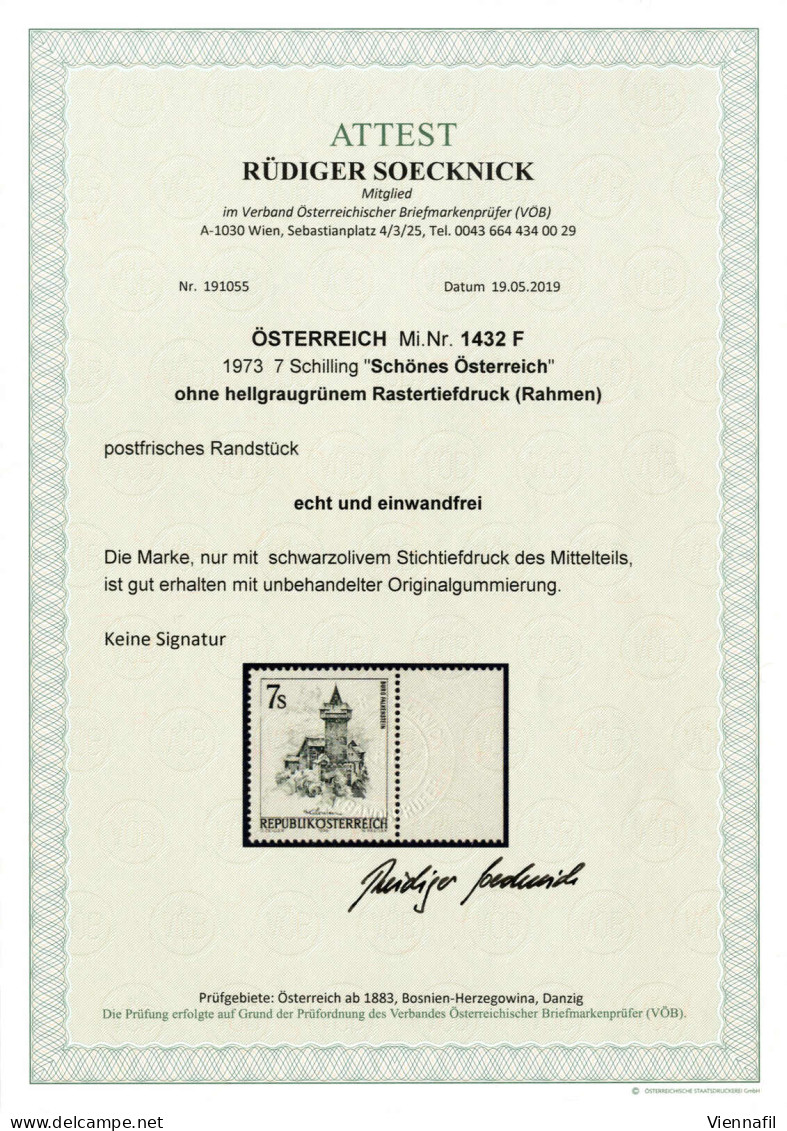 ** 1973/78, schönes Österreich, 13 Top-Abarten Österreichs, vier Atteste Soecknick, ANK 1582, 1583, 1584, 1586-1588,1591