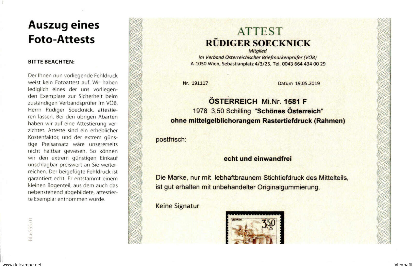 ** 1973/78, schönes Österreich, 13 Top-Abarten Österreichs, vier Atteste Soecknick, ANK 1582, 1583, 1584, 1586-1588,1591