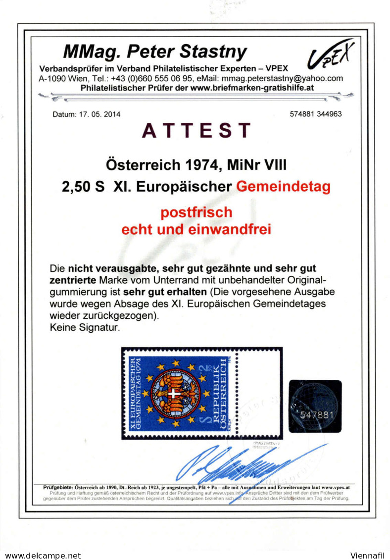 ** 1974, Gemeindetag, 2,50 S Postfrisch, Attest Stastny, ANK (15) - Andere & Zonder Classificatie