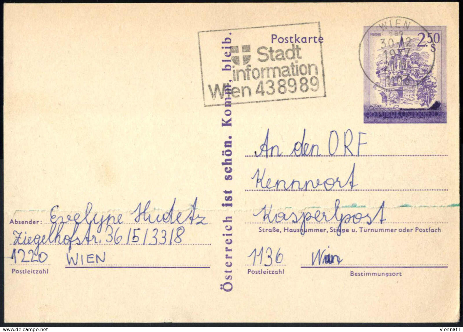 Cover 1978, Postkarte Mit Werteindruck 2.50 S , Senkrechter Werbetext "Österreich Ist Schön. Komm, Bleib." Auf Geklebter - Andere & Zonder Classificatie