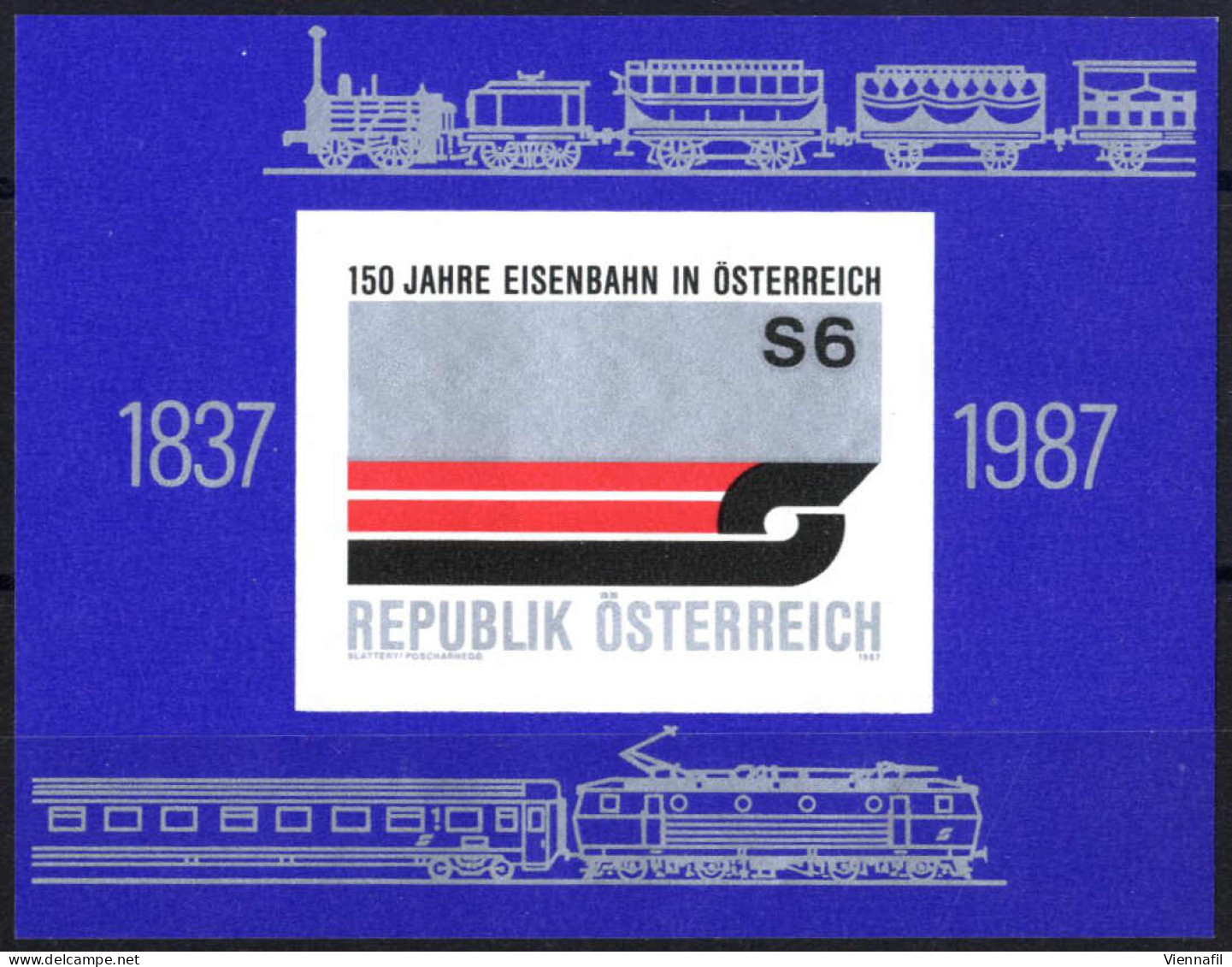 ** 1987, 150 Jahre Österreichische Eisenbahnen, Block Ungezähnt Postfrisch, Attest Glavanovitz, ANK Bl 11 U - Altri & Non Classificati