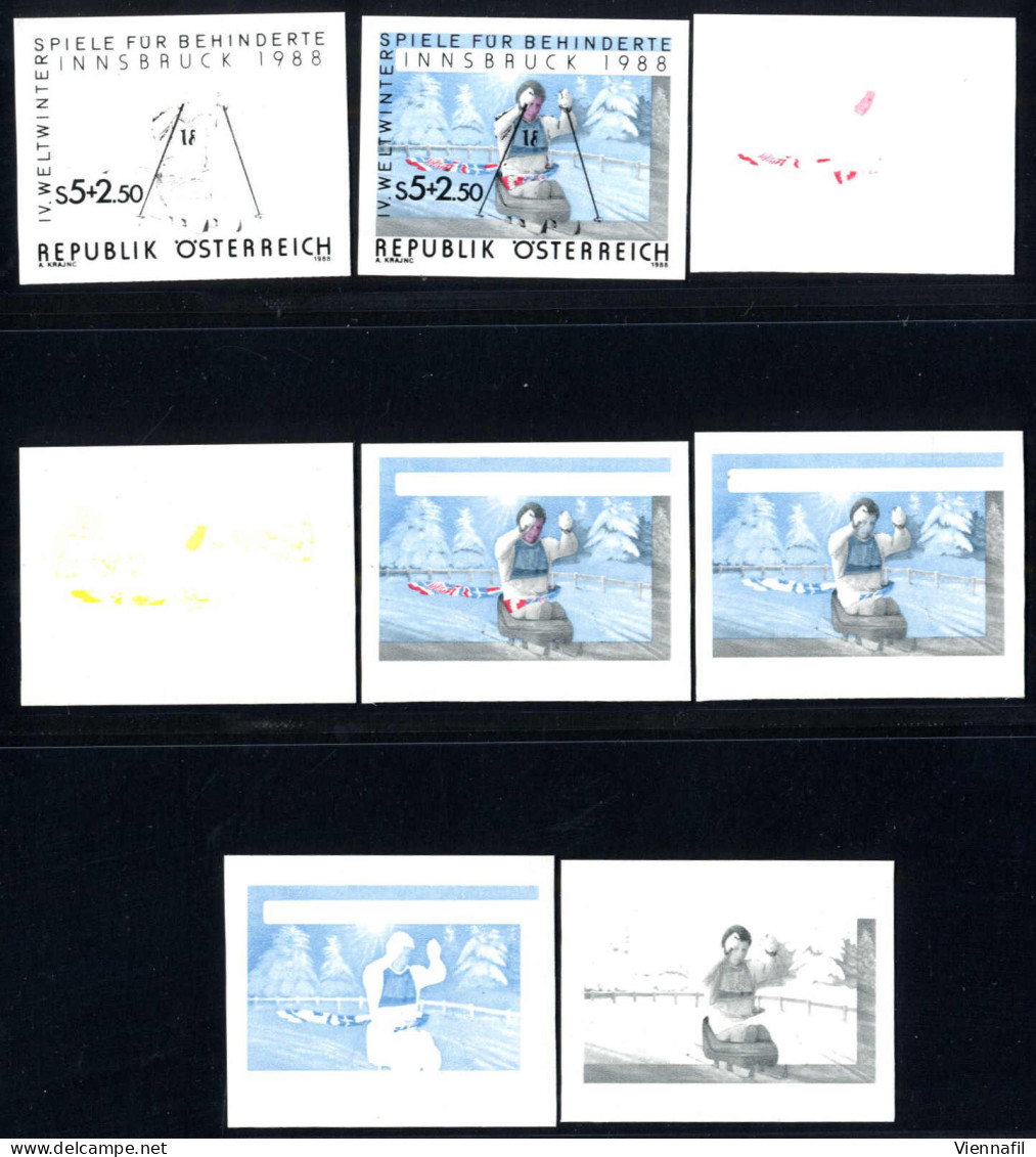 ** 1988, 5 + 2,50 Schilling, "Winterspiele Für Behinderte Innsbruck1988" 8 Ungezähnte Phasendrucke, Postfrisch, Attest S - Autres & Non Classés