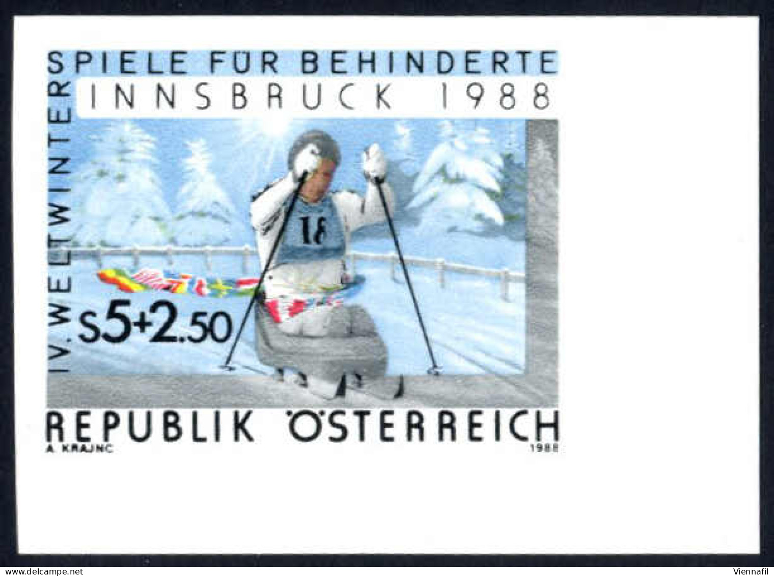 ** 1988, Weltwinterspiele, 5+2,50 S Von Der Rechten Unteren Ecke, Ungezähnt Postfrisch, ANK 1941 U - Sonstige & Ohne Zuordnung