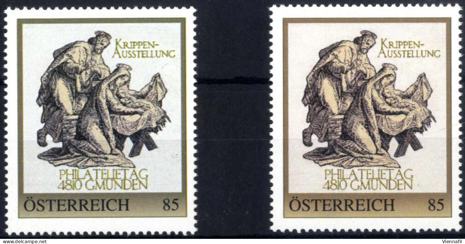 ** 2022, 85 Cent, "Philatelietag, 4810 Gmunden Krippenausstellung" Abart "Ausfall Von BLAU, Daher Erscheint Die Farbe BR - Autres & Non Classés