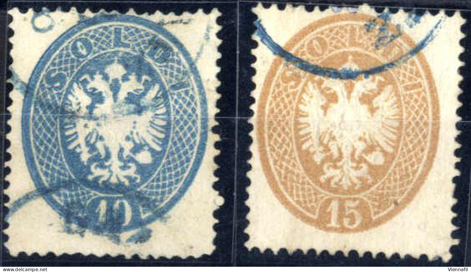 O 1863/4, 10 Soldi Blau Und 15 Soldi Braun, Beide Gez. 14, Je Mit Einem Teilabschlag In Blau Von Galatz Gestempelt, 10 S - Oostenrijkse Levant