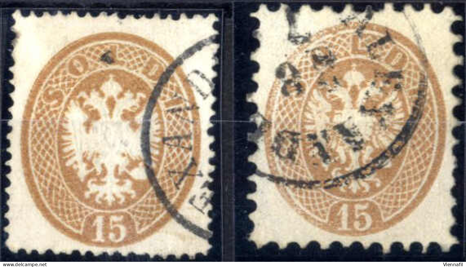 O 1863/4, 15 Soldi Braun Gez. 14 Und 15 Soldi Braun Gez. 9½, Beide Mit Einem Teilabschlag Von Alexandrien Entwertet, 15  - Levante-Marken