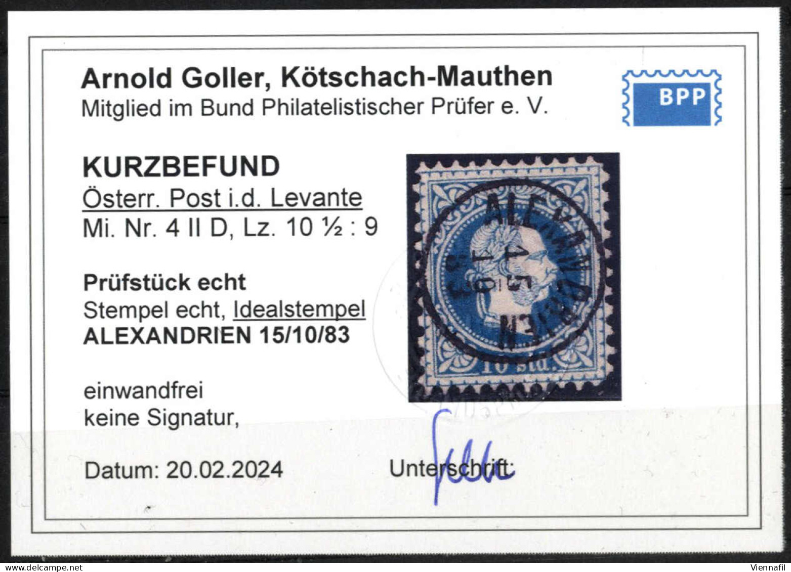 O 1867, 10 Soldi Feiner Druck In Seltener Mischzähnung Lz. 10 1/2 : 9, Perfekt Sitzender Fingerhutstempel ALEXANDRIEN, P - Oriente Austriaco