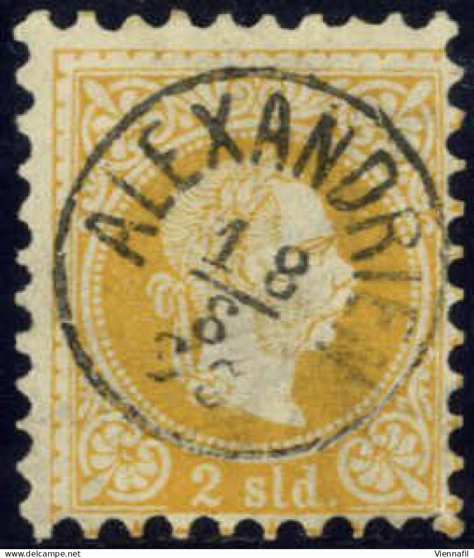 O 1867, 2 Soldi Gelb Feiner Druck, Entwertet Mit Schwarzem Einkreisstempel "ALEXANDRIEN 18/8/73", Rückseitig Mit Größere - Levante-Marken