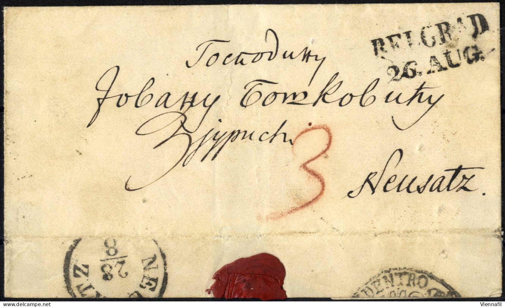 Cover 1855, Outer Letter Sheet Posted From Austrian Consular PO To Neusatz, Taxed With "3" (kr.), Showing The Straight L - Serbie