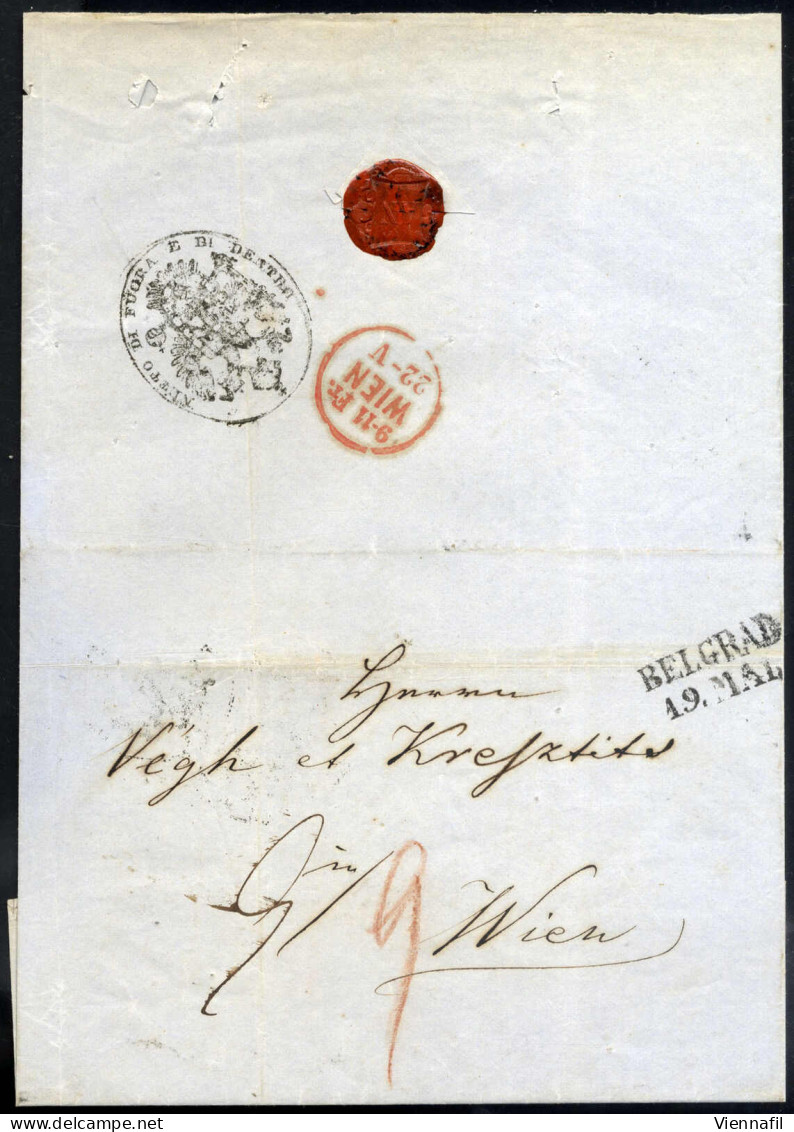 Cover 1858, Portobrief Vom 19.5.1858 Vom österreichischen Konsularpostamt In Belgrad Nach Wien, Langstempel "BELGRAD/19. - Serbien