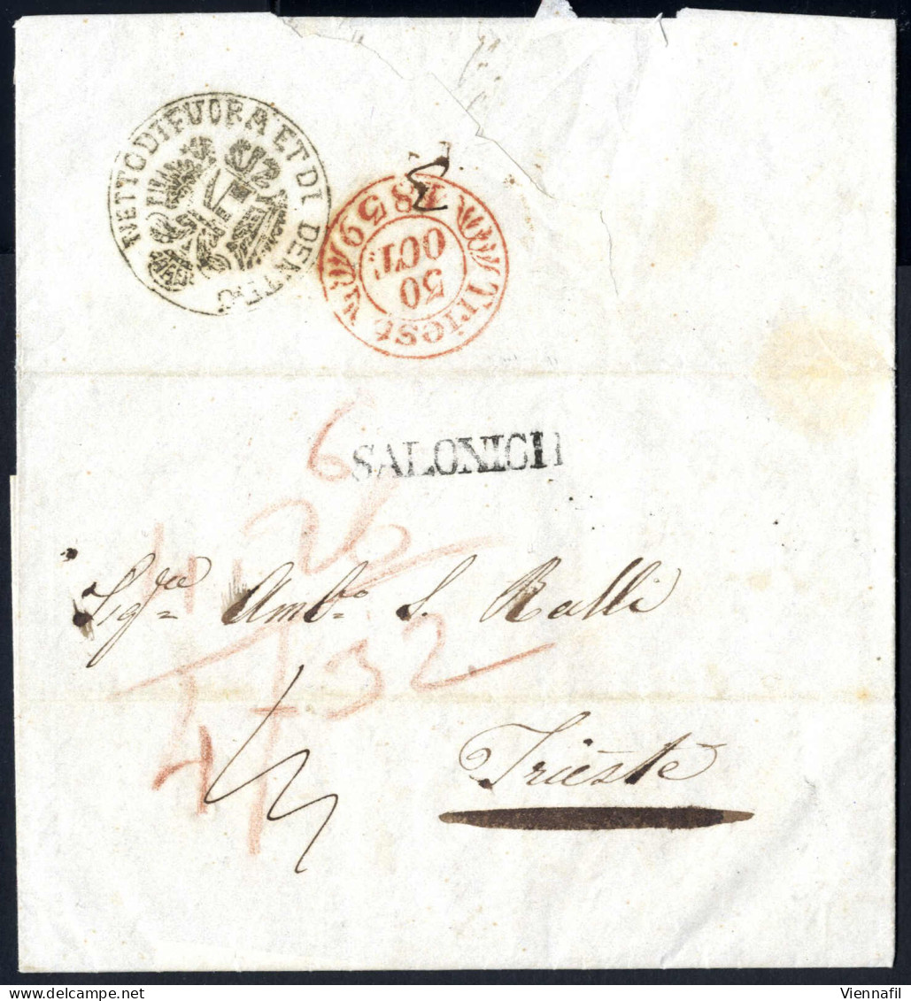 Cover Salonich 16.10.1839, Brief Nach Triest, Desinfiziert In Semlin, Stempel "NETTA DI FUORA ET DI DENTRO" - Andere & Zonder Classificatie