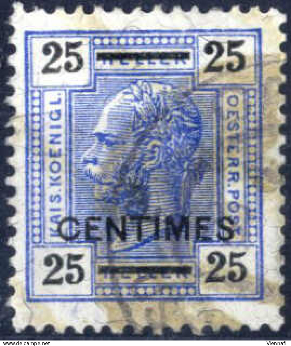O Österr. Post Auf Kreta, 1904, 25 Centimes Auf 25 Heller Blau In KZ 13:12 1/2, Gestempelt, Signiert Zenker, Befund Goll - Eastern Austria