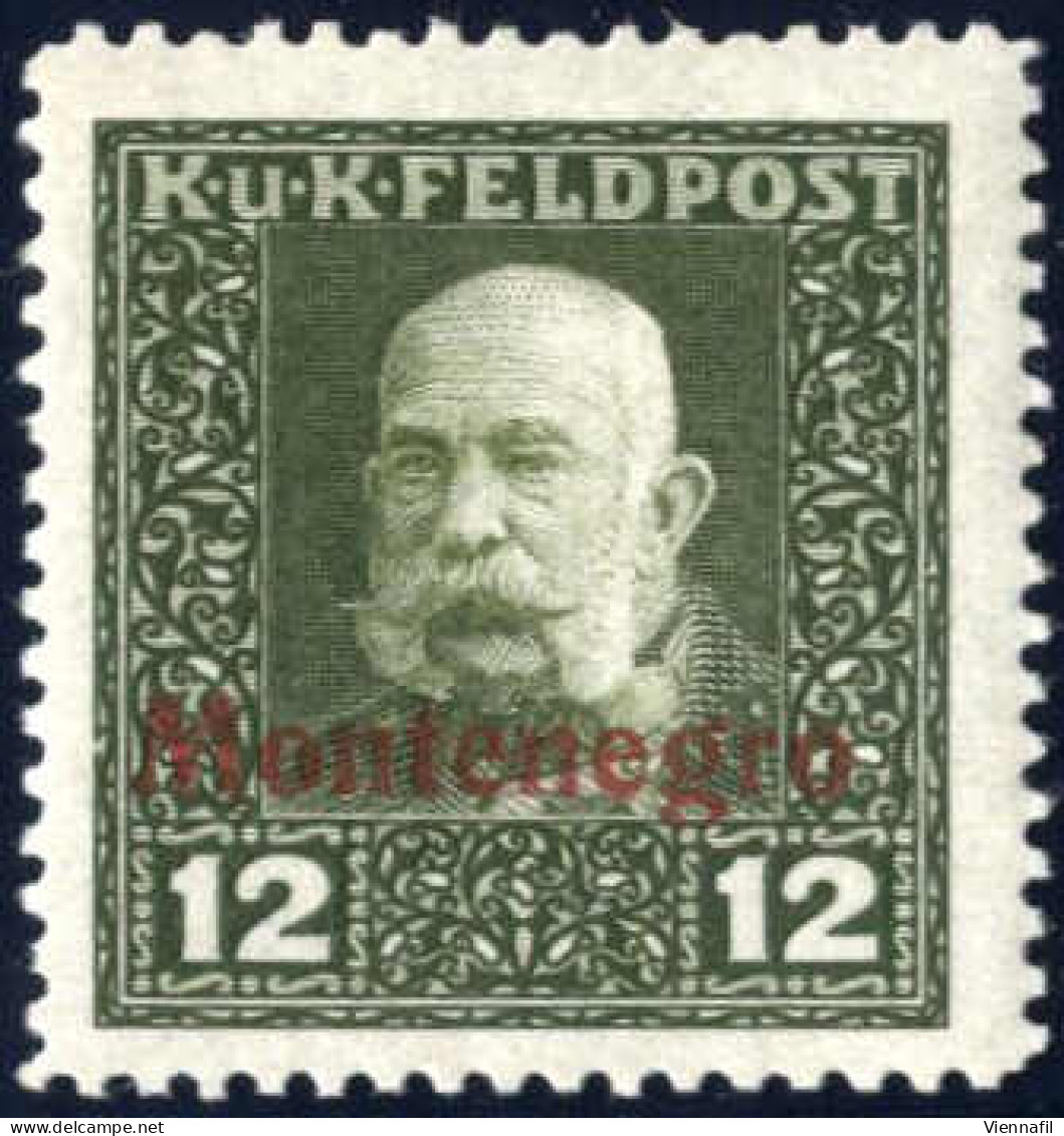 ** 1917, Nicht Verausgabte Werte, 12 H. Mit Rotem Aufdruck, Postfrisch Signiert Ferchenbauer, ANK VIII - Montenegro