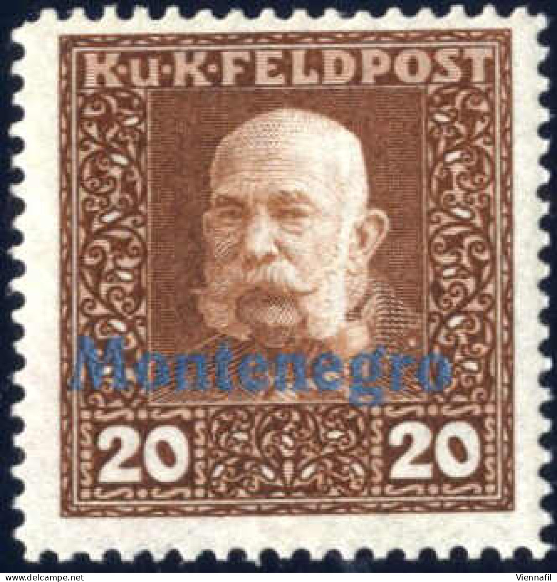 ** 1917, Nicht Verausgabte Werte, 20 H. Mit Blauem Aufdruck, Postfrisch, Signiert Ferchenbauer, ANK IX - Montenegro