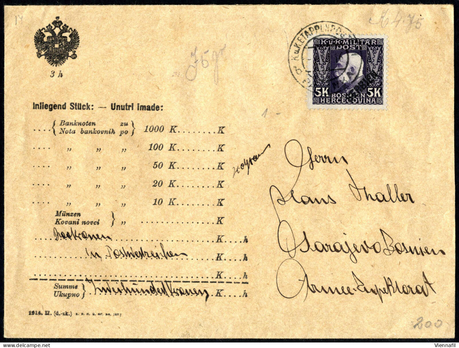 Cover 1916, Wertbrief (Inhalt 200 K. In Postwertzeichen), Aufgegeben Von Der K.u.k. Eisenbahn Verköstigungsstation In Ml - Other & Unclassified