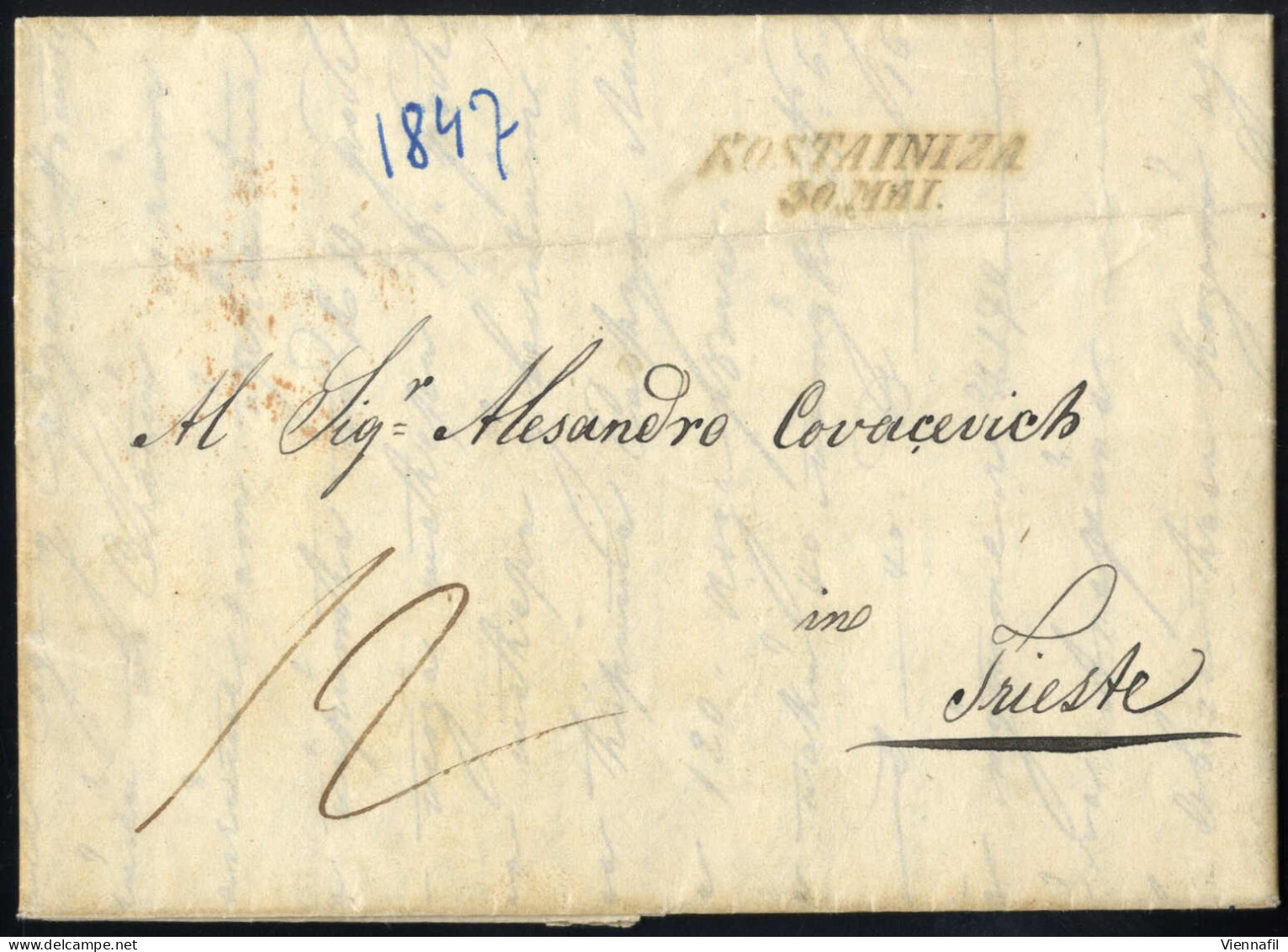 Cover 1847, Kompletter Porto-Brief Vom 27.5.1847 Mit Der Botenpost Von Banjaluka Nach Kostainiza, Dort Der österr. Post  - Other & Unclassified