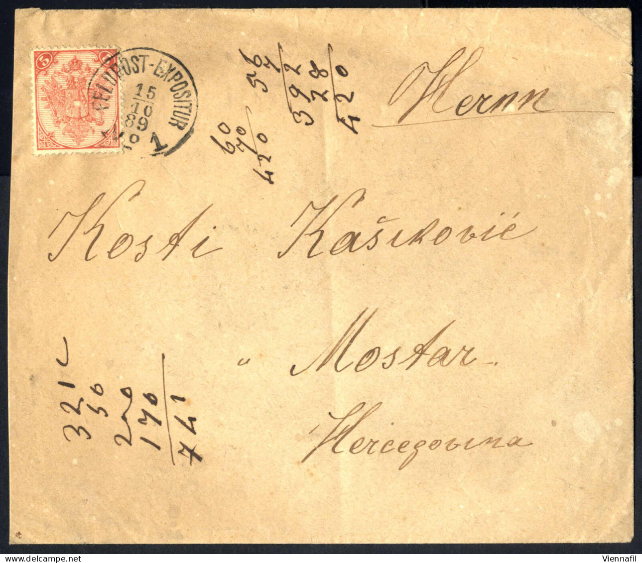 Cover 1889, Brief Von Plevje (ovaler Blauer Firmenstempel), Handschriftliche Ortsangabe "Da Taslidja" (türkischer Name V - Sonstige & Ohne Zuordnung