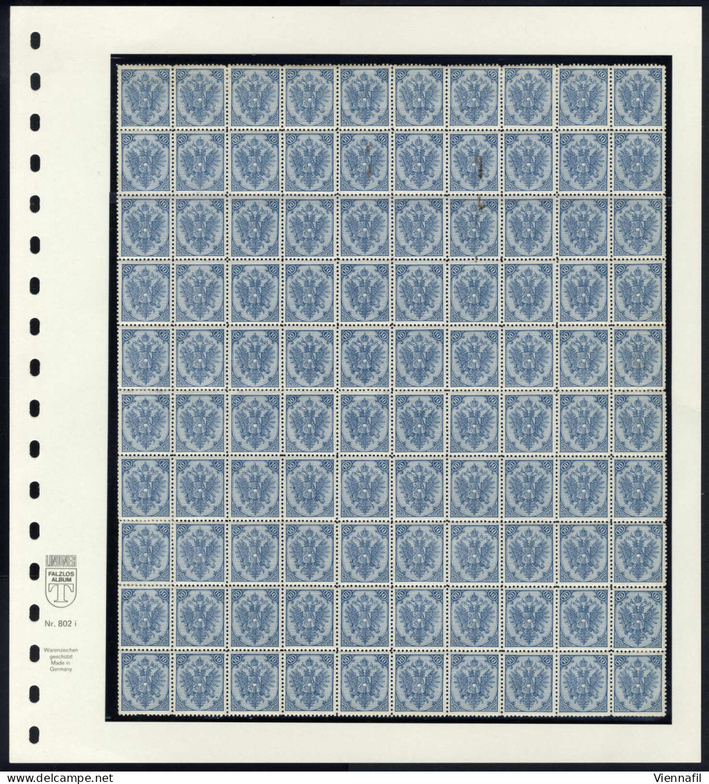 **/* 1894, 10 Kr. Blau Im Originalbogen Von 100 Stück, Ca. 30 Stück (vor Allem Oben) Mit Falzresten Bzw. Mit Falzen Gest - Other & Unclassified