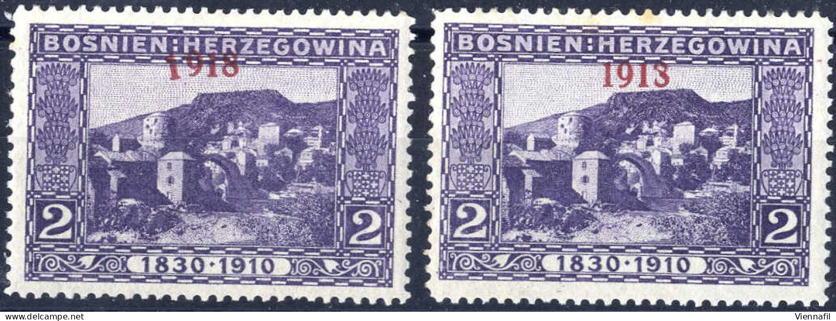 * 1918, Zwei Plattenfehler Der Freimarke Nr. 46 Mit Rotem Aufdruck: Schräge "1" (Feld 414) Und "1913" Statt "1918" (Feld - Other & Unclassified