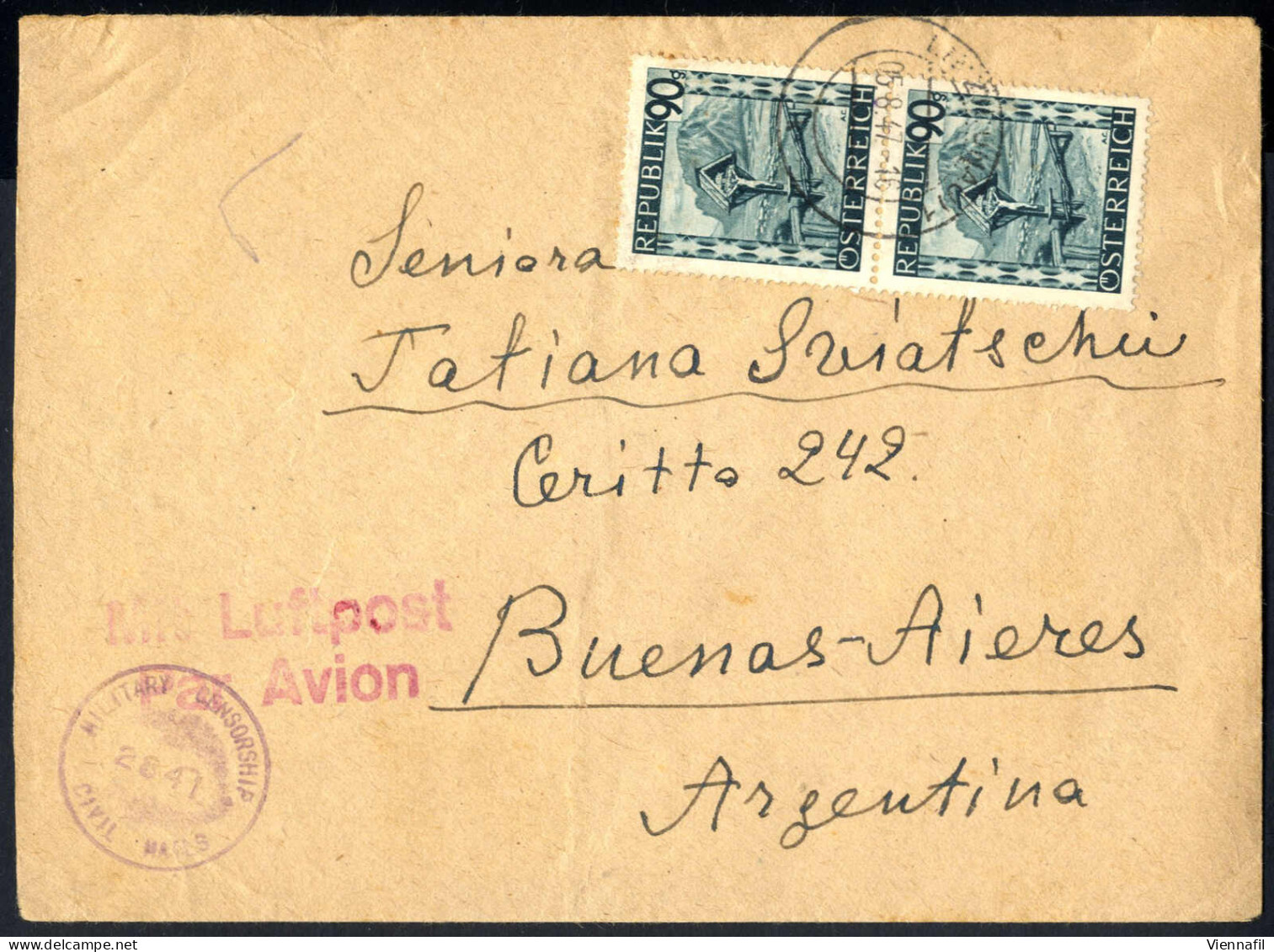 Cover 1946/7, Vier Luftpostbriefe Von Wien, Schwanenstadt, Braunau Und Linz, Frankiert Mit Bunten Landschaften; Zwei Nac - Sonstige & Ohne Zuordnung