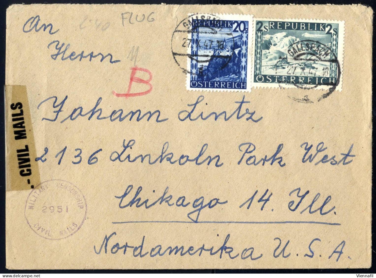 Cover 1947, Acht Luftpostbriefe Frankiert Mit "bunten Landschaften" (drei Mit 3 S. Grün, Drei Mit 2 S. Und Weiteren Wert - Altri & Non Classificati