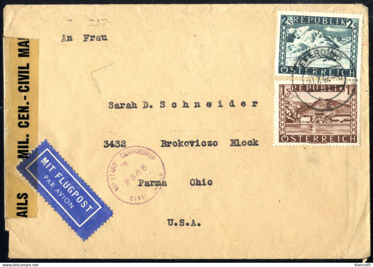 Cover 1947, Acht Luftpostbriefe Frankiert Mit "bunten Landschaften" (drei Mit 3 S. Grün, Drei Mit 2 S. Und Weiteren Wert - Sonstige & Ohne Zuordnung