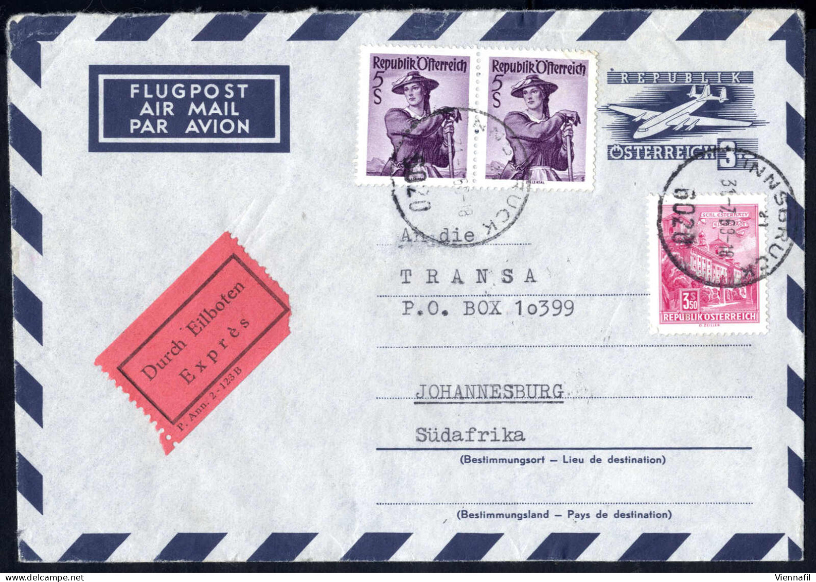 Cover 1947/59, Fünf Luftpostbriefe (teils Rokommandiert Bzw. Express) Nach Schweden (3), In Die Schweiz Und Nach Südafri - Altri & Non Classificati