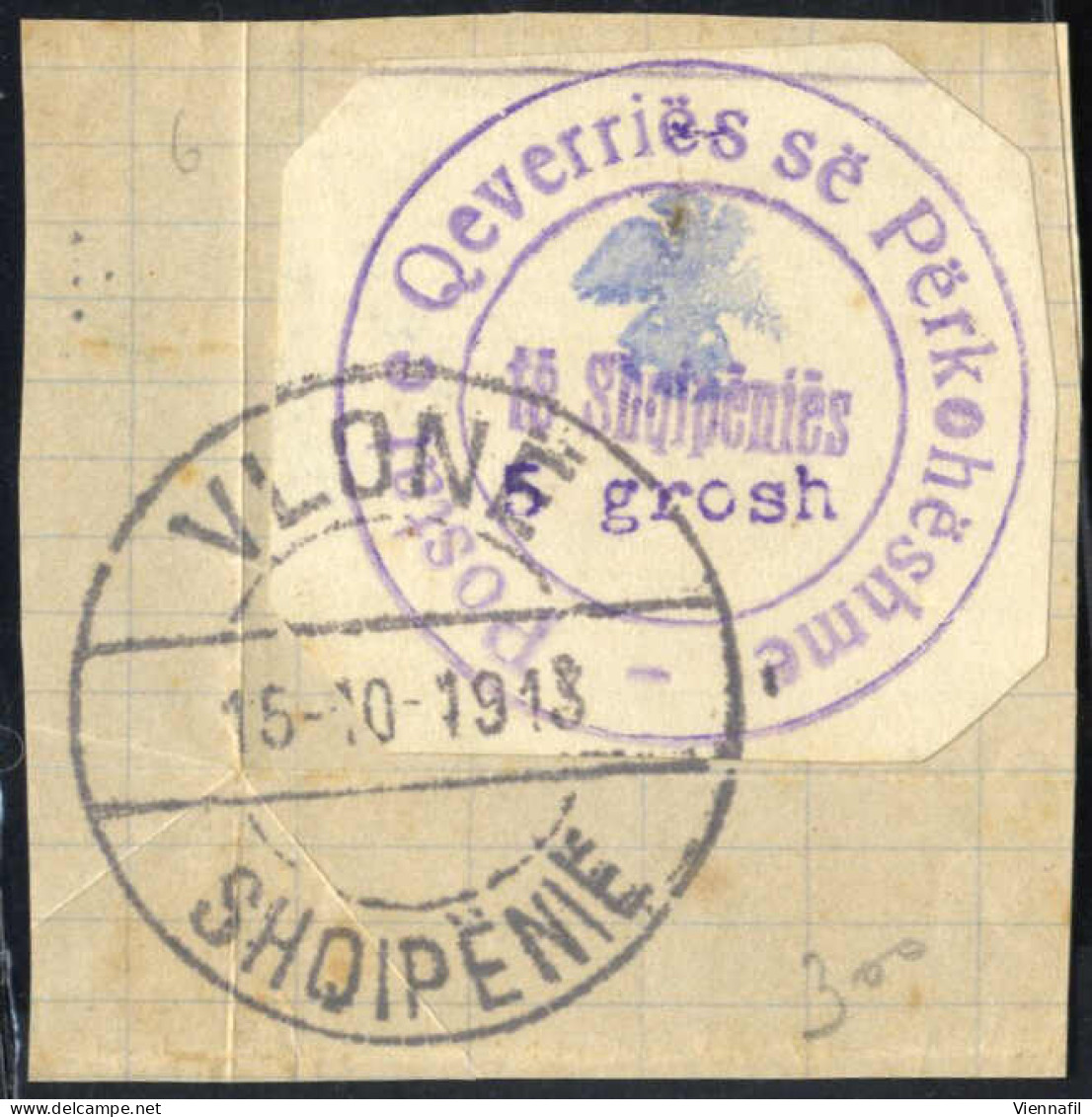 Piece 1913, Dienststempel Der Postverwaltung, Adler Farbig Eingestempelt, Kompletter Satz Von 6 Werten (10 P. - 10 Gr.), - Albanien