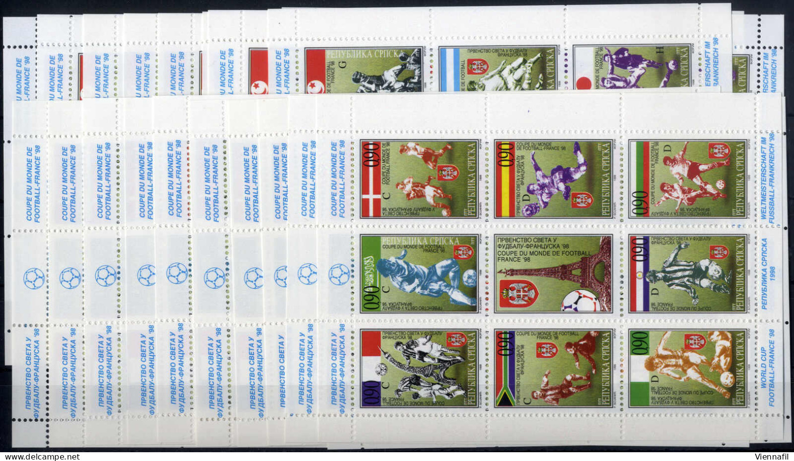 ** 1998, Fußball-Weltmeisterschaft In Frankreich, Lot Von 12 Kleinbogensätzen, Postfrisch (Mi. 73-104 Klb., € 600) - Bosnien-Herzegowina