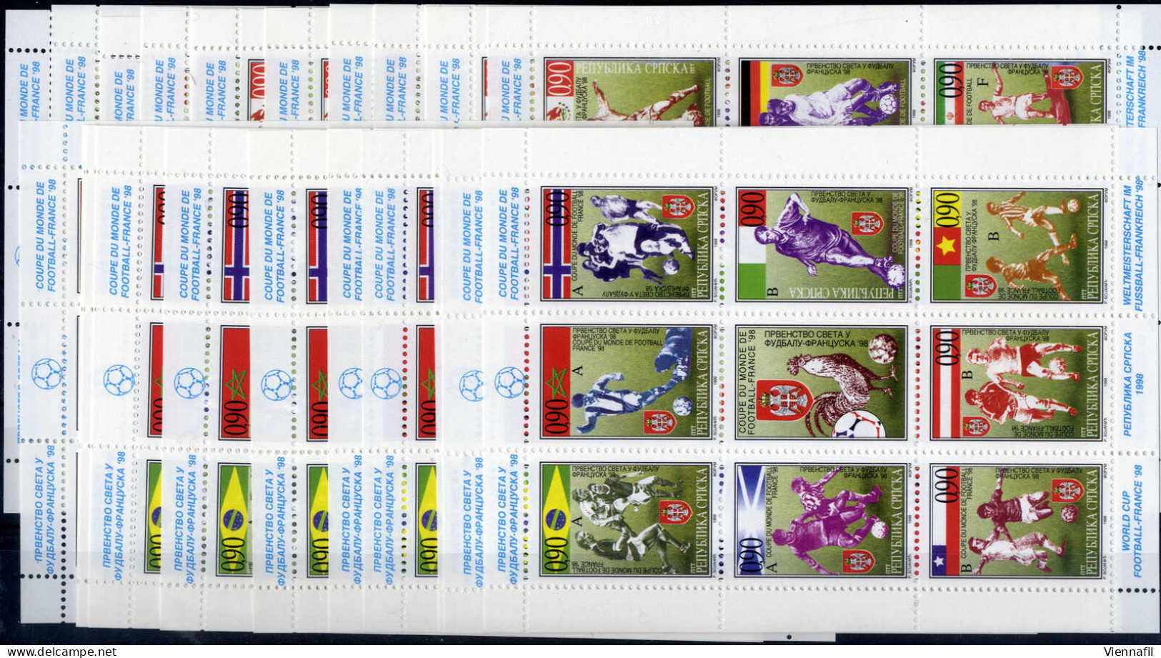 ** 1998, Fußball-Weltmeisterschaft In Frankreich, Lot Von 12 Kleinbogensätzen, Postfrisch (Mi. 73-104 Klb., € 600) - Bosnie-Herzegovine