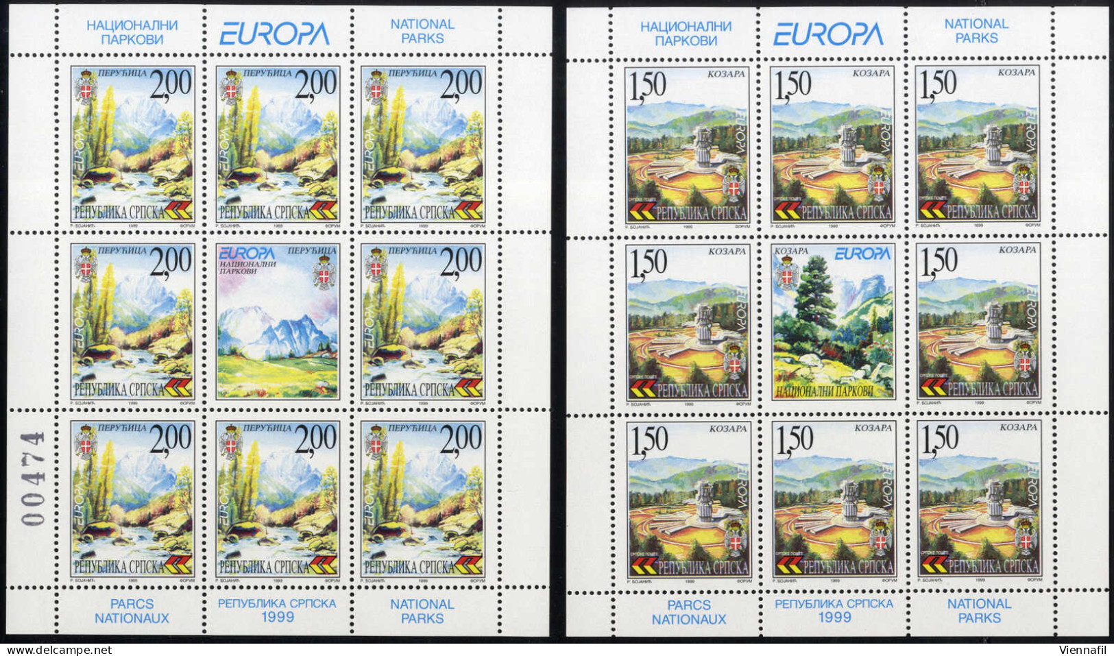 ** 1999, EUROPA Nationalparks, Kleinbogensatz Zu 1,50 (M) Und 2,00 (M), Postfrisch, Einwandfrei Erhalten (Mi. 125, 126 K - Bosnie-Herzegovine