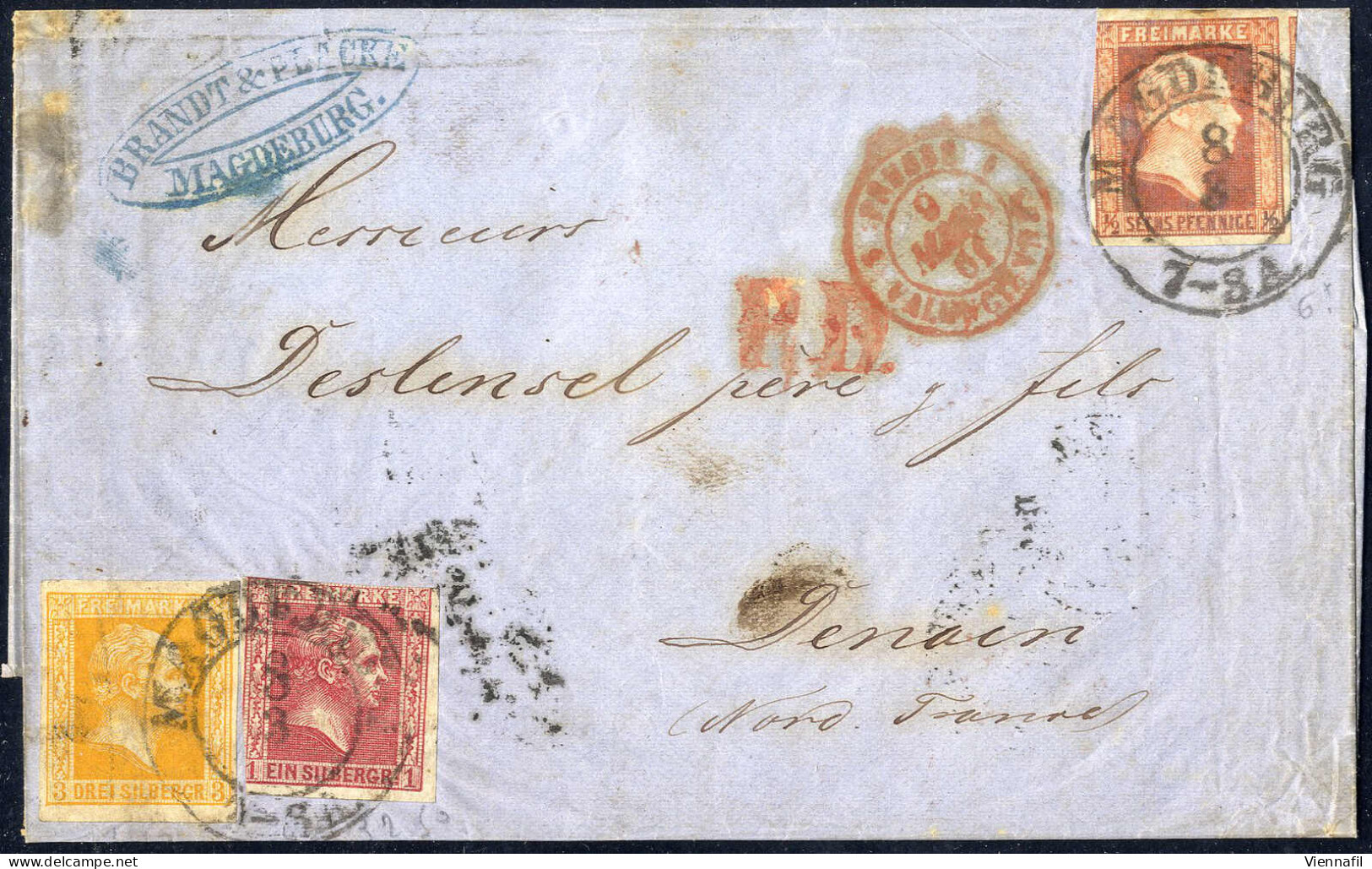 Cover 1861, Brief Von Magdeburg Am 8.3. Nach Denain (Frankreich), Frankiert Mit Friedrich Wilhelm IV Gegitterter Grund ½ - Sonstige & Ohne Zuordnung