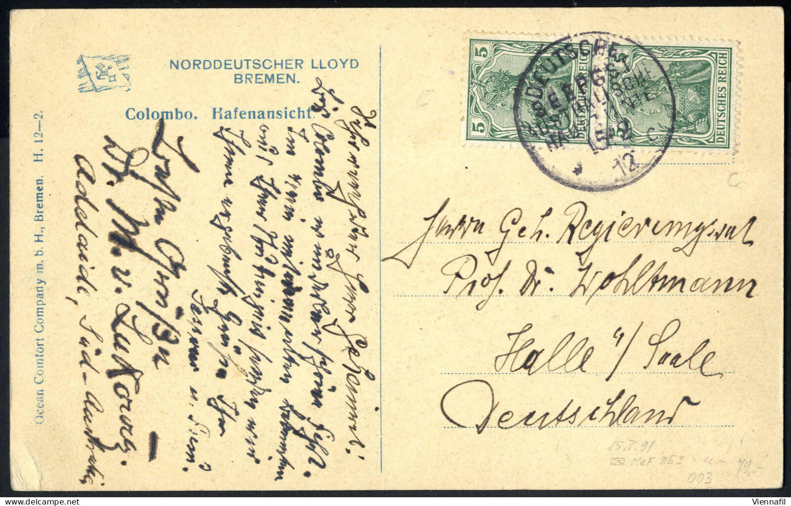 Cover 1894/1912, Zwei Schiffspostkarten Der Australischen Hauptlinie: A) Postkarte Mit Werteindruck 10 Pf. Rot (P 25) Vo - Autres & Non Classés