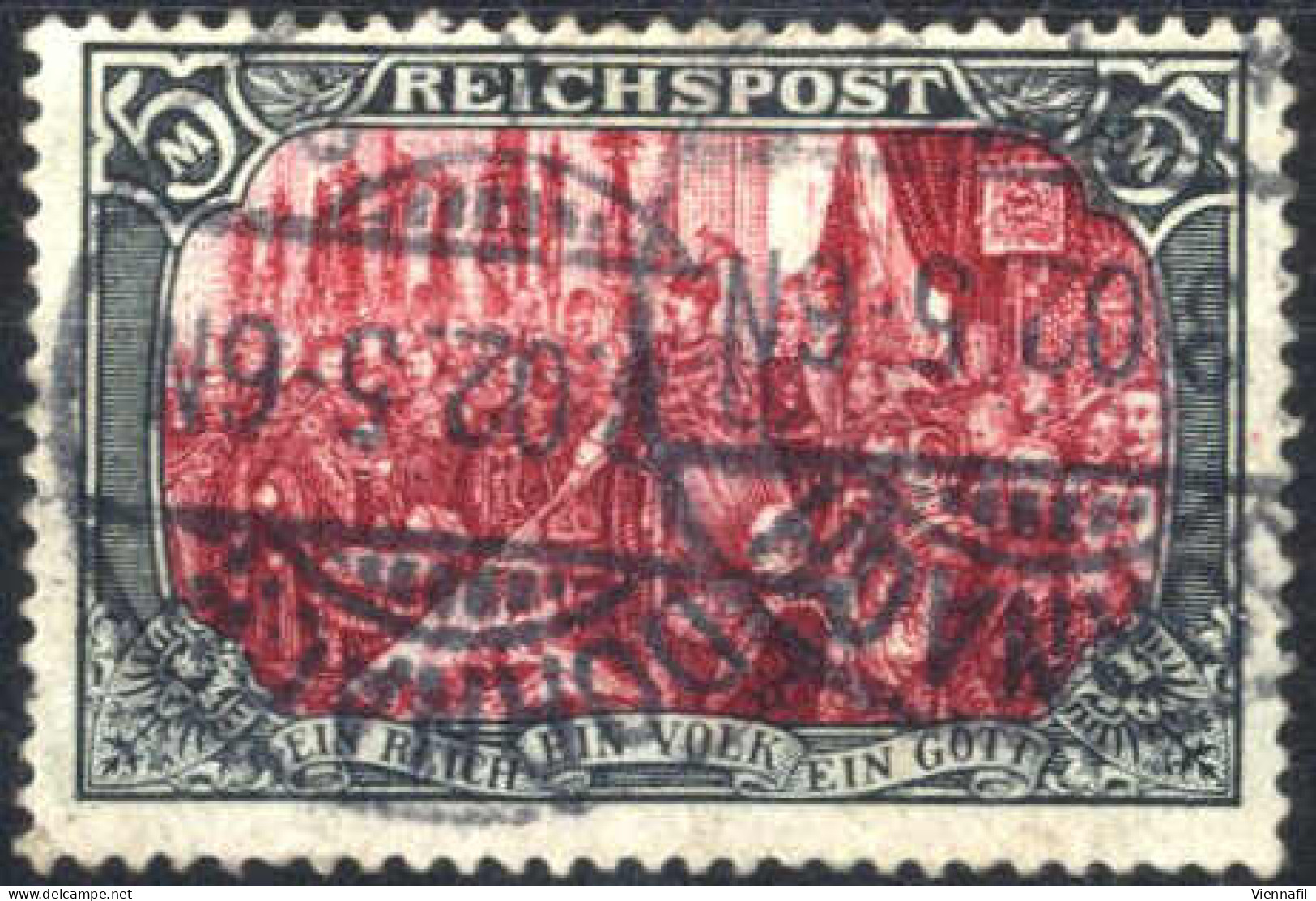 O 1900, 5 M Grünschwarz/bräunlichkarmin Mit Nachmalung Mit Deckweiß, Gestempelt, Attest Oechsner, Mi. 66 IV / 800,- - Altri & Non Classificati