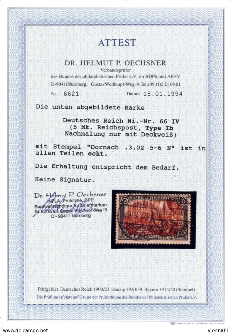 O 1900, 5 M Grünschwarz/bräunlichkarmin Mit Nachmalung Mit Deckweiß, Gestempelt, Attest Oechsner, Mi. 66 IV / 800,- - Other & Unclassified