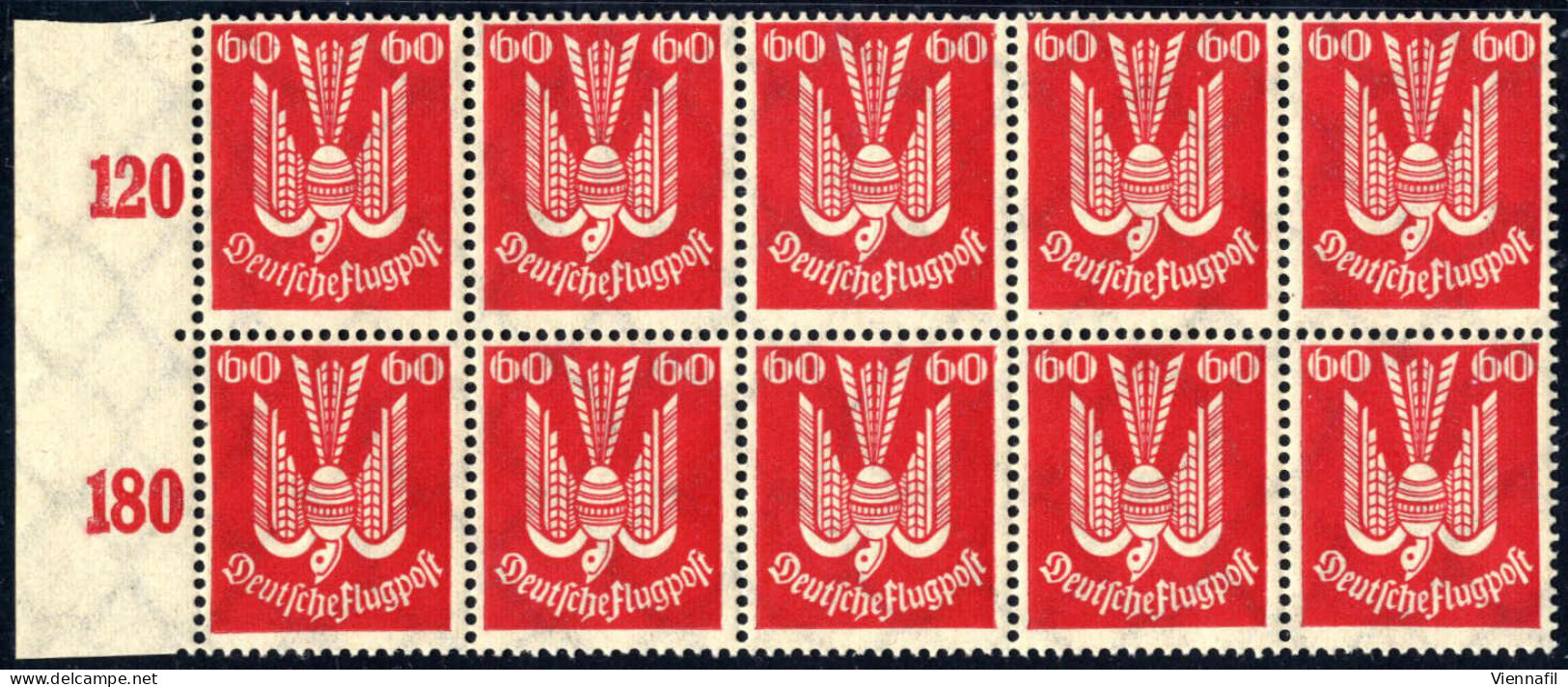 **/bof 1922, 60 Pf. Flugpostmarke Holztaube (I) Schwärzlichrot, Unter UV Leuchtend Hell-rot, Postfrischer Waagrechter Ze - Autres & Non Classés