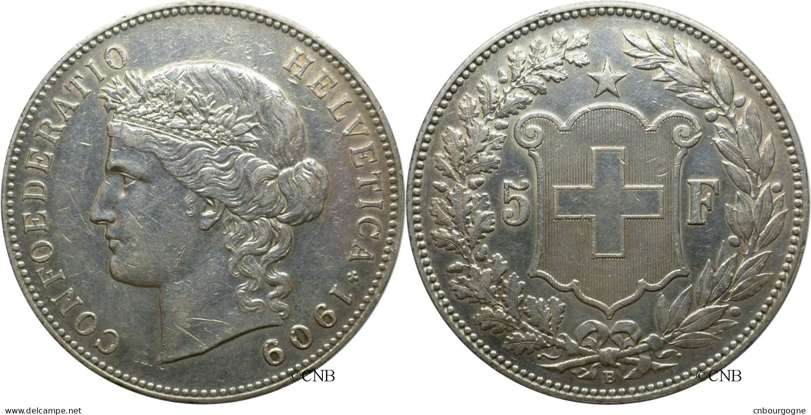 Suisse - Confédération Helvétique - 5 Francs 1909 B - TTB/XF45 Nettoyée - Mon6226 - 5 Francs