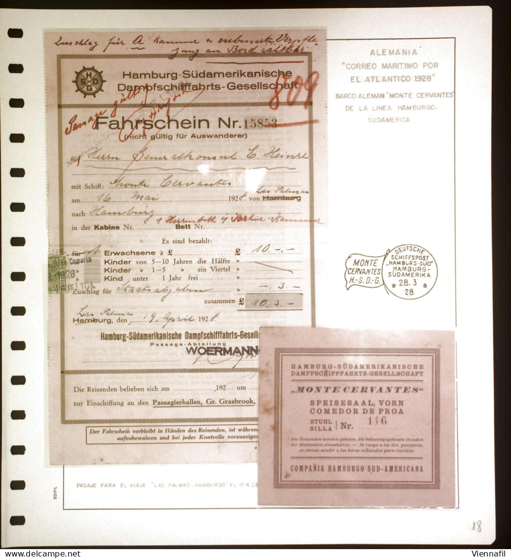 Cover 1928, Ein Brief Und Zwei Fahrscheine Für Eine Fahrt Mit Dem Schiff "MONTE CERVANTES", Der Frankierte Brief Mit Sau - Other & Unclassified