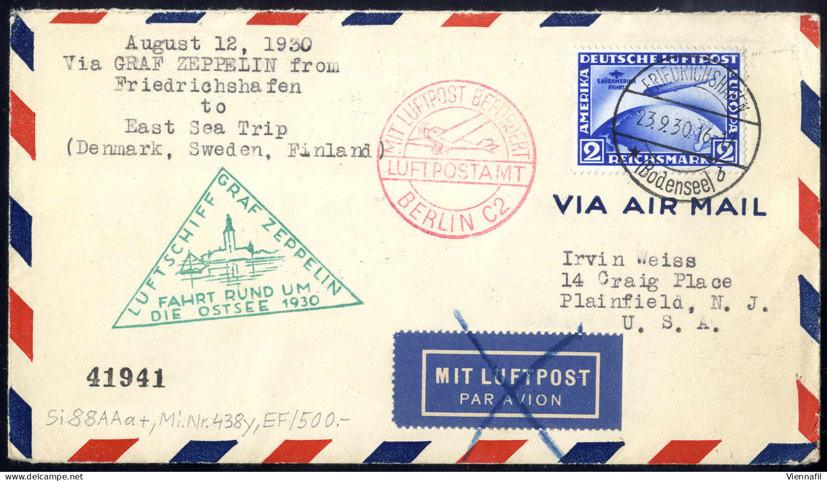 Cover 1930, Zeppelinkarte Von Kassel Am 3.9. Nach Lorch Frankiert Mit 1 RM Und Zeppelinbrief Der Fahrt Rund Um Die Ostse - Andere & Zonder Classificatie